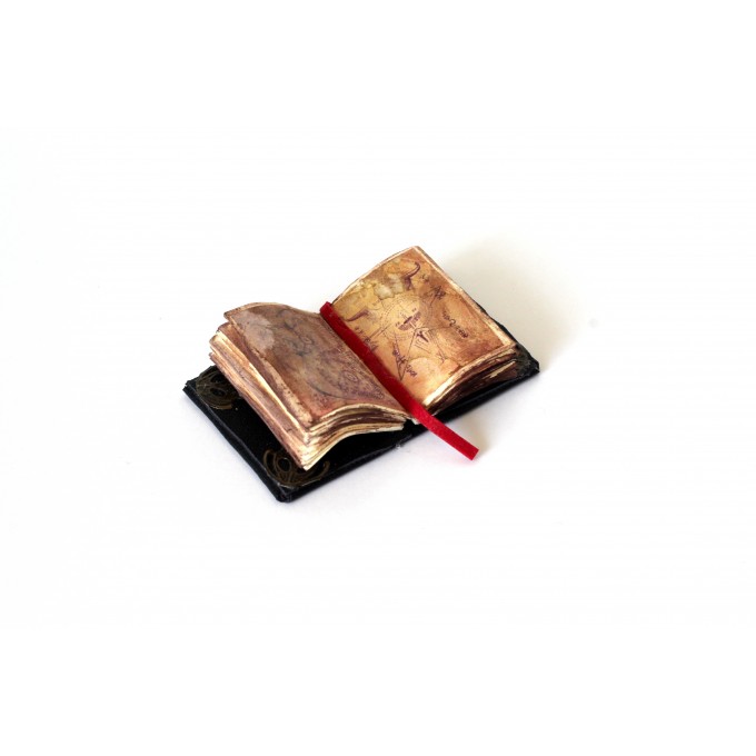 Miniature witch book, 1:6 scale open old pages magic spell