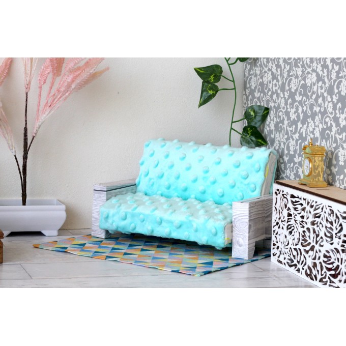 Miniature minky sofa, 1:6 scale dollhouse furniture BJD doll