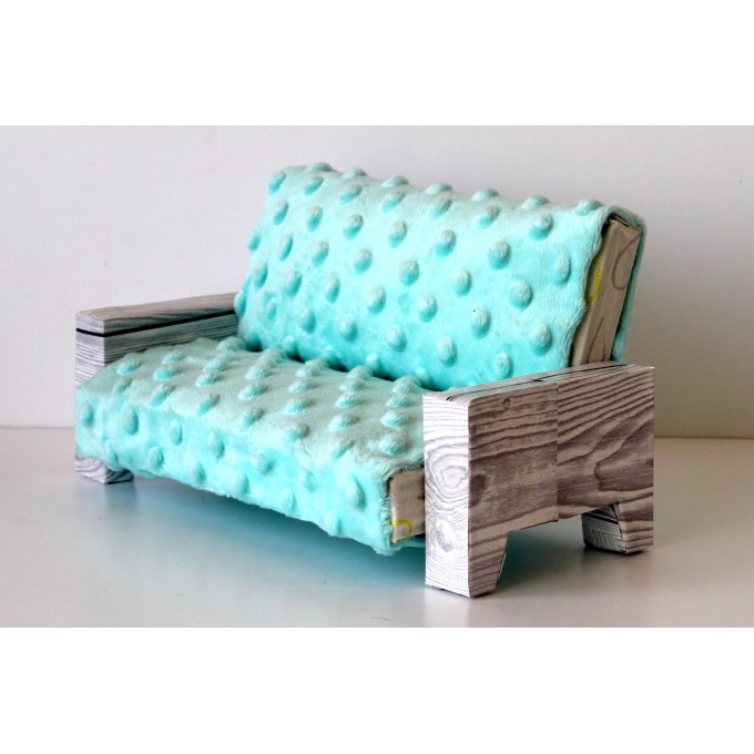 Miniature minky sofa, 1:6 scale dollhouse furniture BJD doll