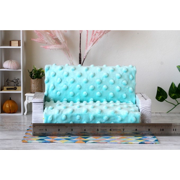 Miniature minky sofa, 1:6 scale dollhouse furniture BJD doll