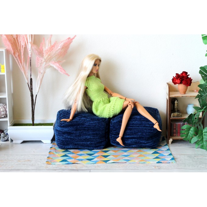 Miniature furniture pouf bed 2 in 1 seat 1:6 scale