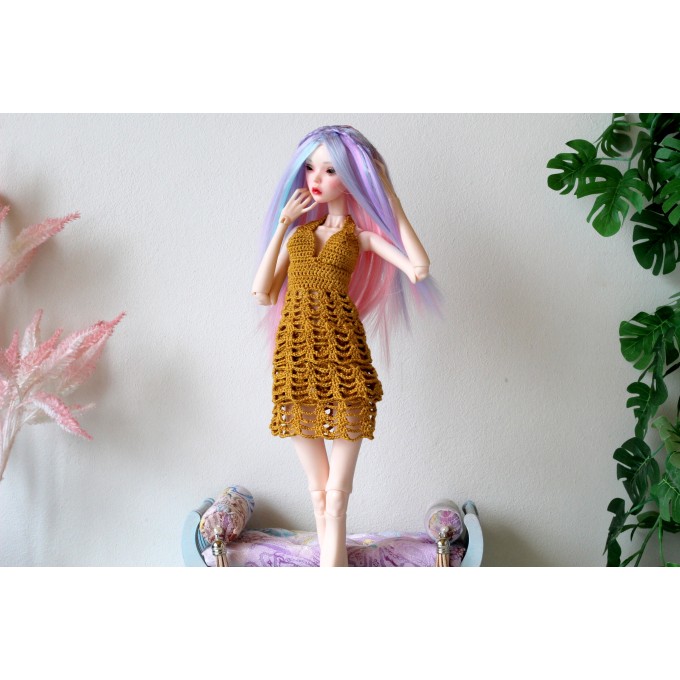 Popovy sisters doll dress, crochet outfit for 1:4 scale BJD dolls