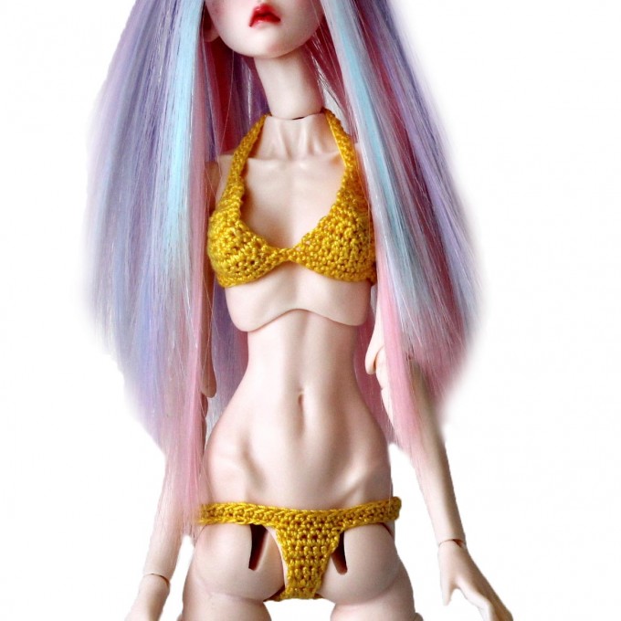 Swimsuit for Popovy sisters 1:4 scale BJD doll. Crochet yellow 