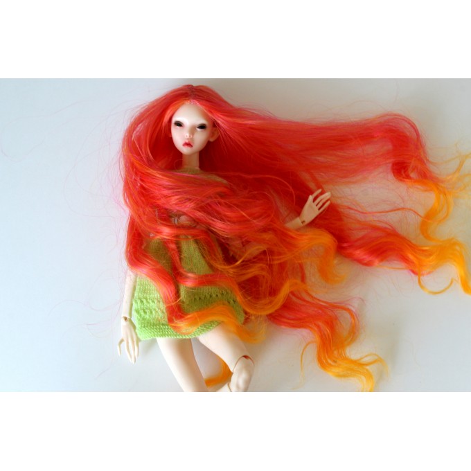 Popovy sisters doll wig curl extra long ginger carrot orange