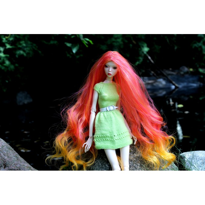 Popovy sisters doll wig curl extra long ginger carrot orange