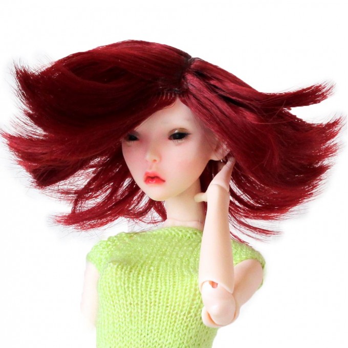 Popovy sisters doll wig, dark red short hair for 1:4 scale BJD