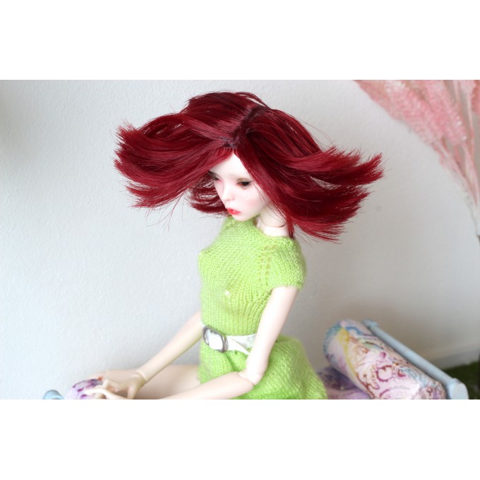 Popovy sisters doll wig, dark red short hair for 1:4 scale BJD