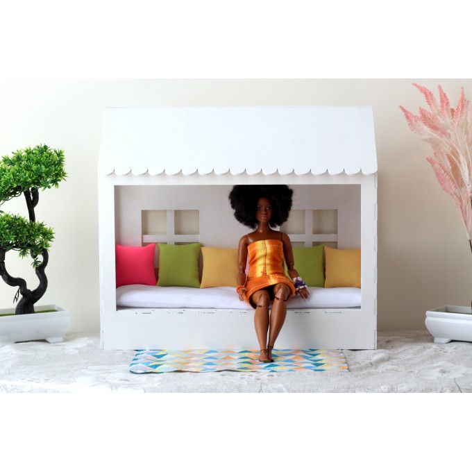 Miniature canopy bed, 1:6 scale dollhouse frame