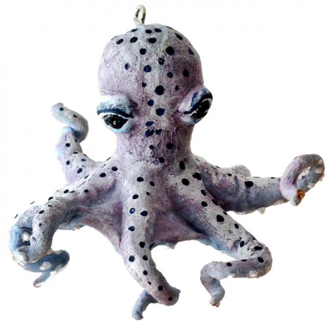 Miniature octopus replica, cotton felt figurine blue
