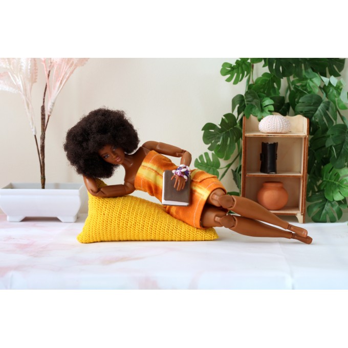 Miniature knitted beanbag dollhouse furniture, bright yellow
