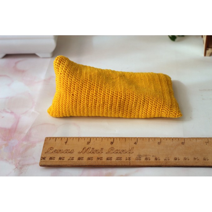 Miniature knitted beanbag dollhouse furniture, bright yellow