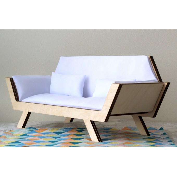 Miniature sofa hexagon shape wooden dollhouse