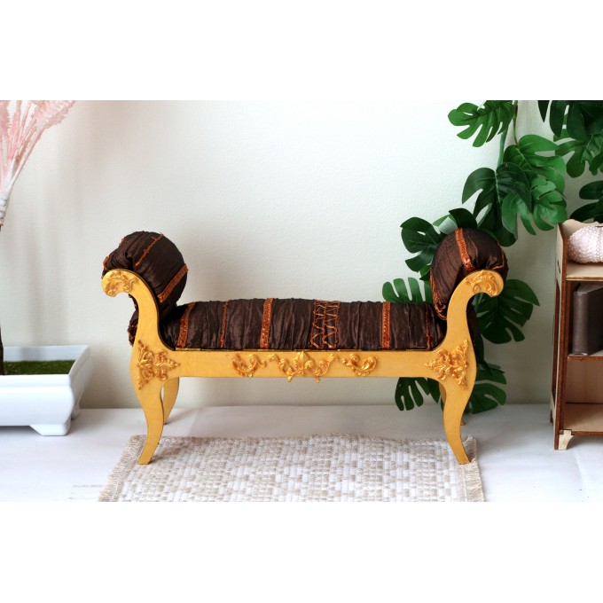 Miniature gold luxury Victorian couch, dollhouse sofa wood 