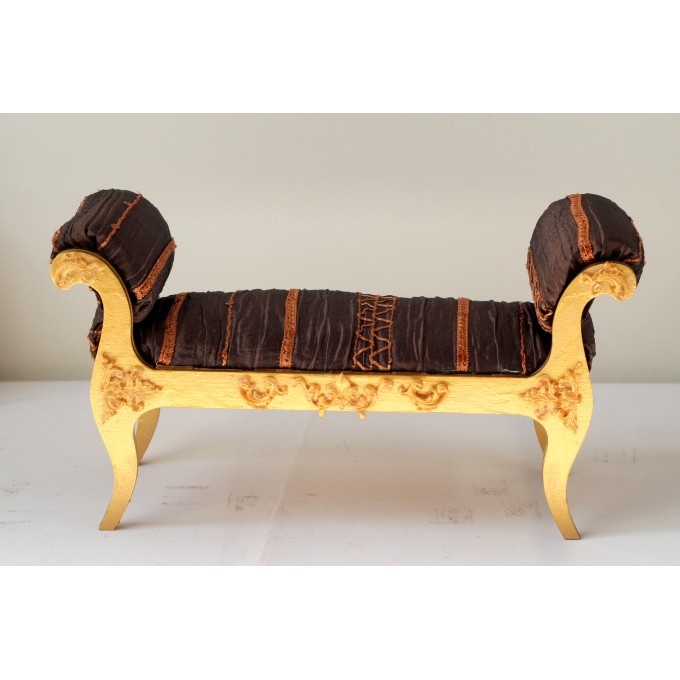 Miniature gold luxury Victorian couch, dollhouse sofa wood 