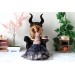 Miniature chair with horns, goth devil dollhouse furniture. 