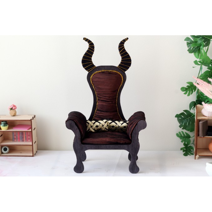Miniature chair with horns, goth devil dollhouse furniture. 