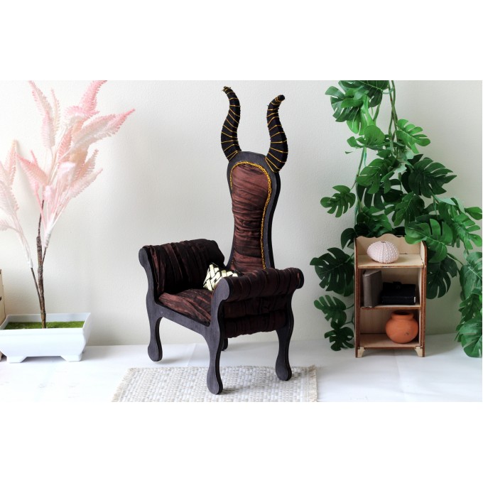 Miniature chair with horns, goth devil dollhouse furniture. 