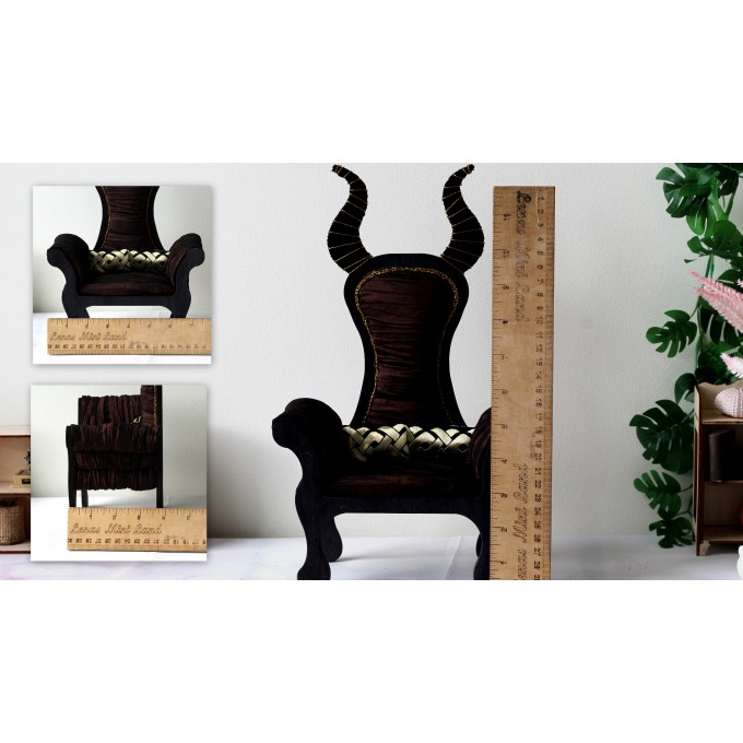 Miniature chair with horns, goth devil dollhouse furniture. 