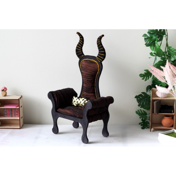 Miniature chair with horns, goth devil dollhouse furniture. 