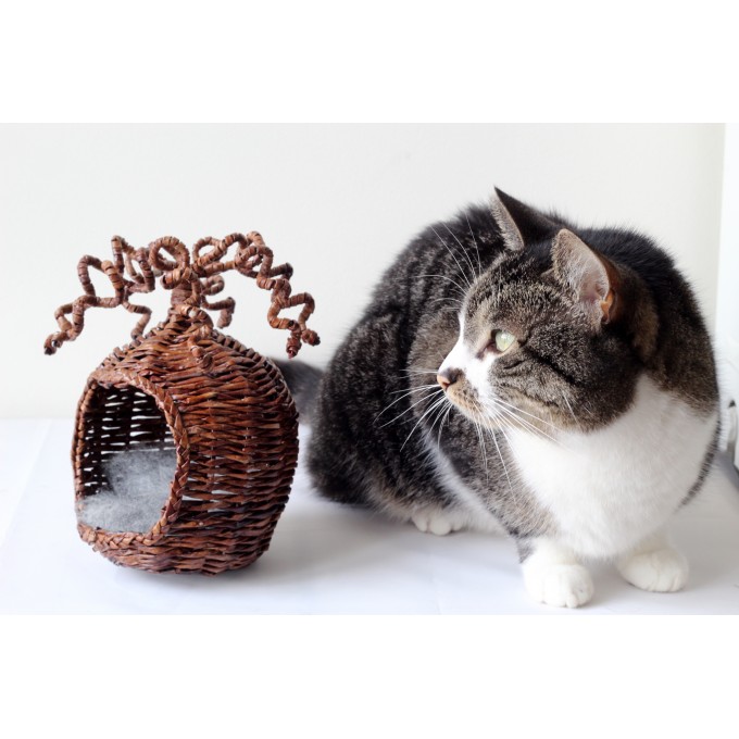 Miniature wicker hanging chair hideout with curled 