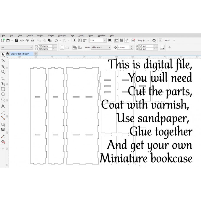 Miniature dollhouse bookcase drawer digital file, BJD