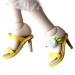 Minifee shoes high heel yellow leather sandals with flowers.