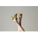 Minifee shoes high heel yellow leather sandals with flowers.