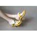 Minifee shoes high heel yellow leather sandals with flowers.