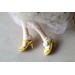 Minifee shoes high heel yellow leather sandals with flowers.