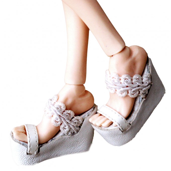 Popovy sisters doll shoes white lace beaded platform sandals