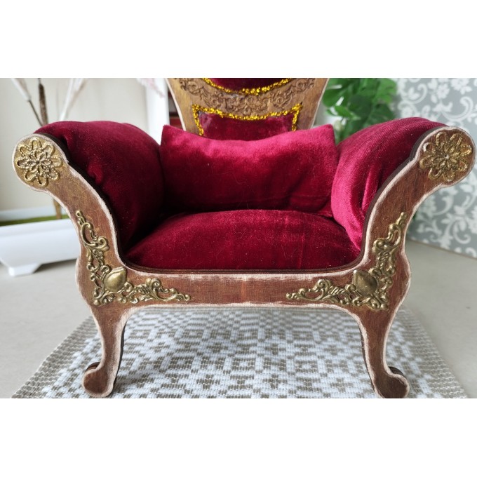 Miniature Victorian chair brown gold wood upholstered
