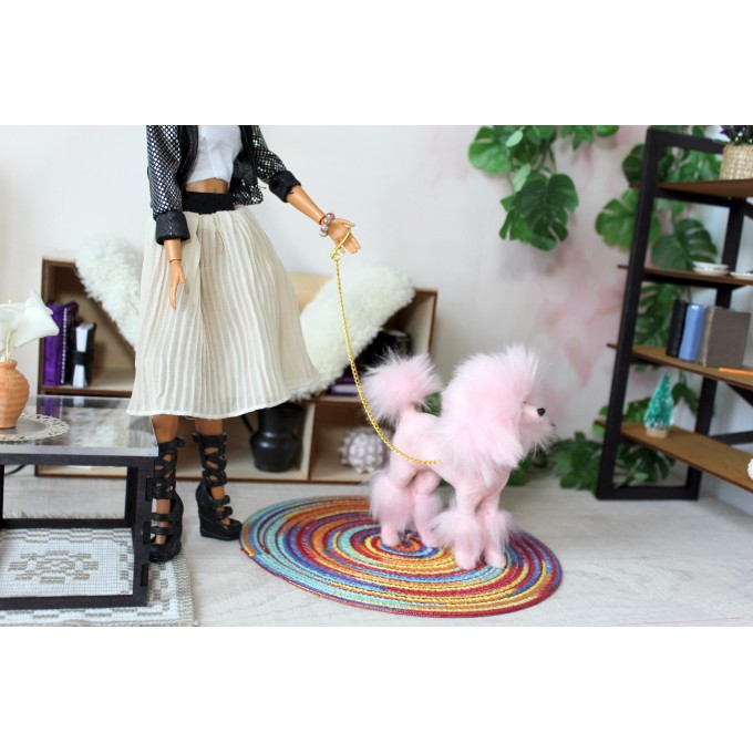 Miniature dog pink poodle, realistic BJD doll prop