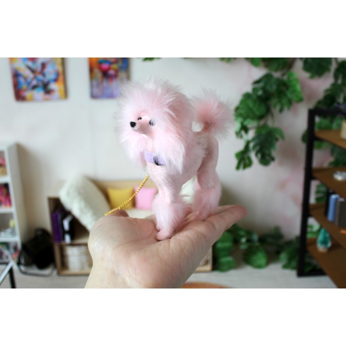 Miniature dog pink poodle, realistic BJD doll prop