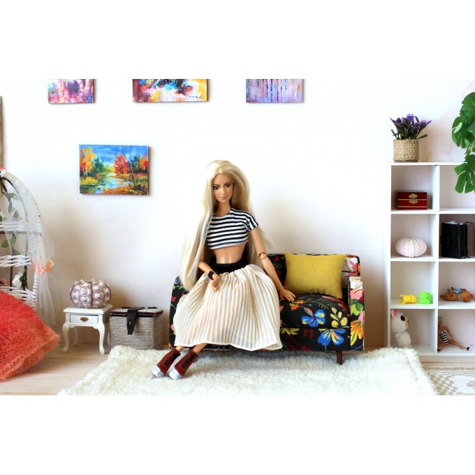 Miniature sofa 1:6 scale bright colorful dollhouse