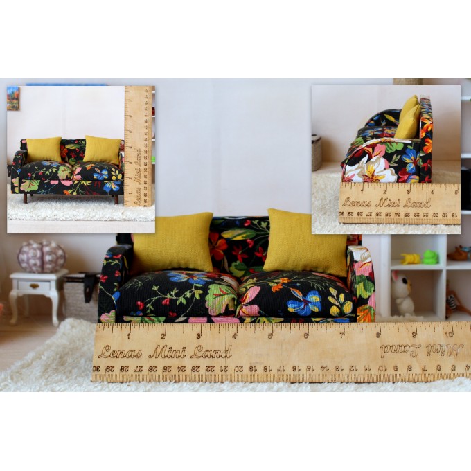 Miniature sofa 1:6 scale bright colorful dollhouse