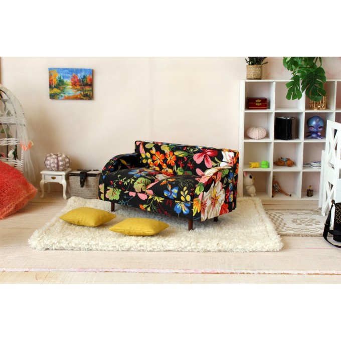 Miniature sofa 1:6 scale bright colorful dollhouse
