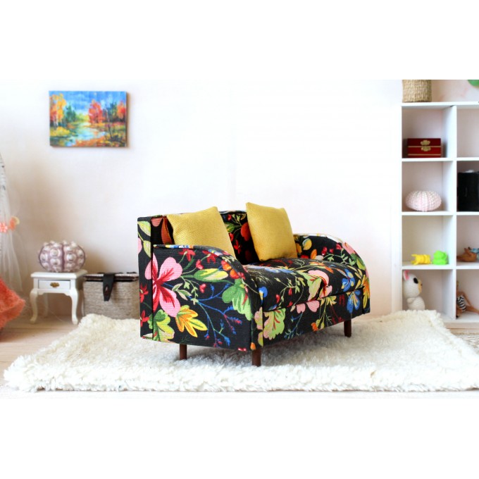 Miniature sofa 1:6 scale bright colorful dollhouse