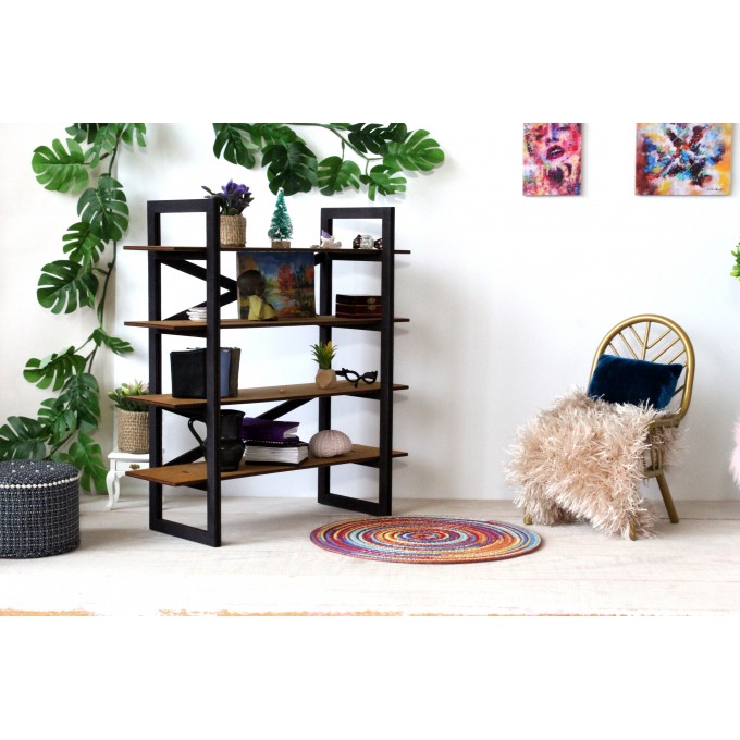 Modern dollhouse bookcase 1:6 scale, handmade 