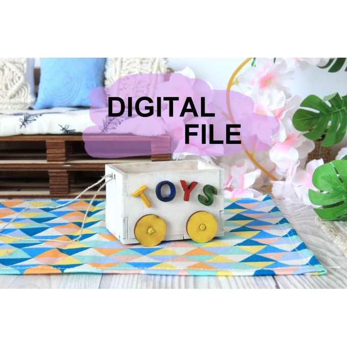 Miniature toy box laser cut download file. Dollhouse nursery 
