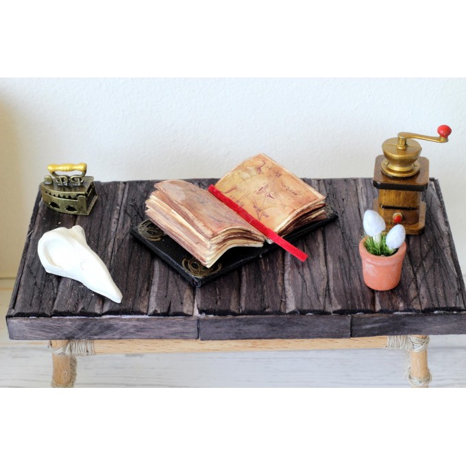Miniature witch book tutorial, old pages leather cover 