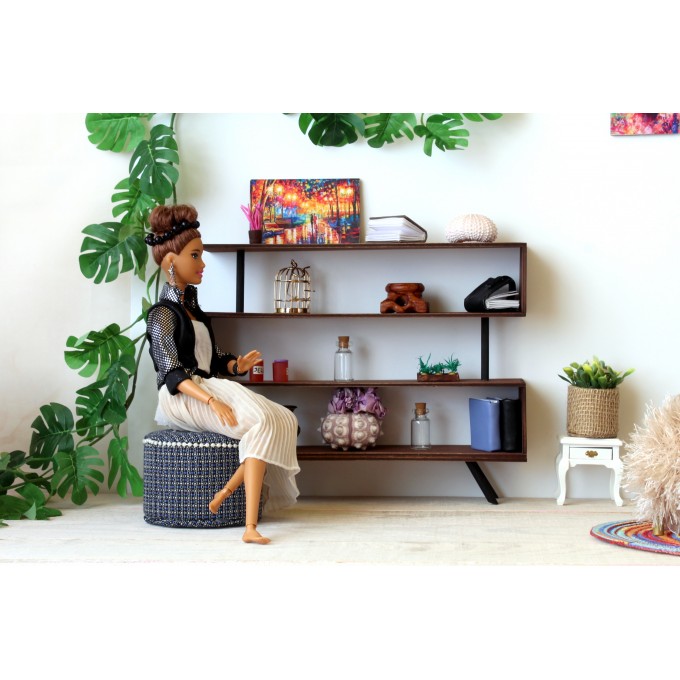 Miniature industrial bookcase, modern dollhouse 
