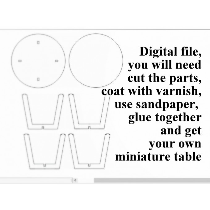 Miniature dollhouse table digital file. Modern 1:4 scale