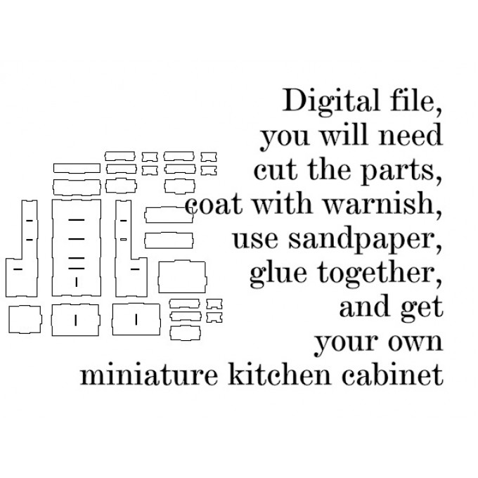 Dollhouse kitchen cabinet vector file, download 1/6 scale