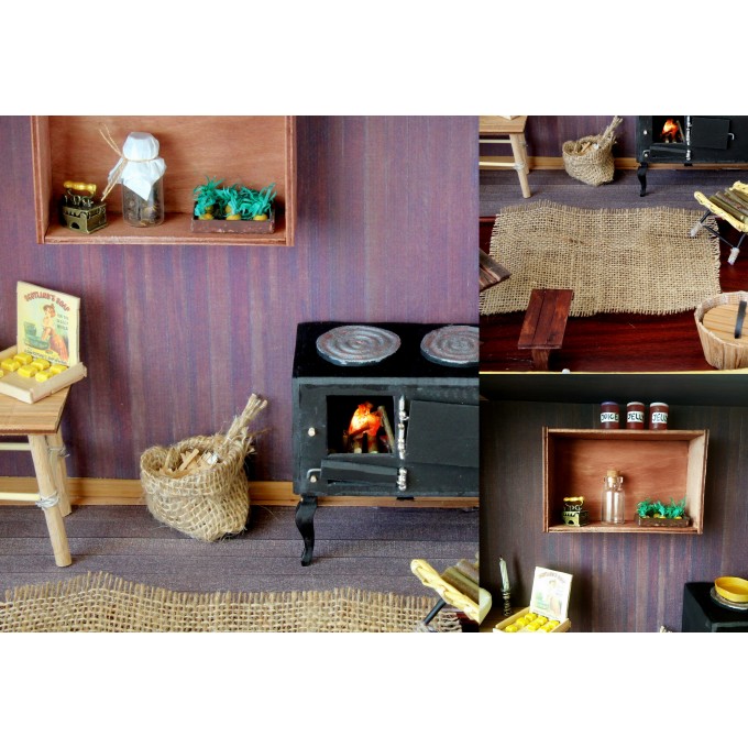 Travel dollhouse suitcase furniture rustic retro