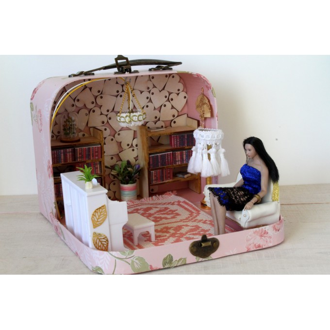 Travel dollhouse in a suitcase 1:12 scale. Room