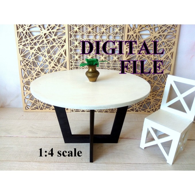 Miniature dollhouse table digital file. Modern 1:4 scale