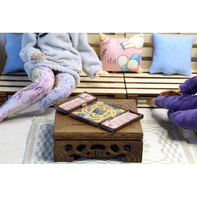 Miniature jungle game board. Tiny dollhouse table