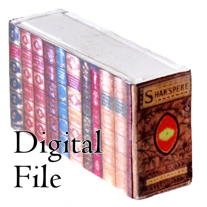 Miniature printable books, dollhouse library accessories