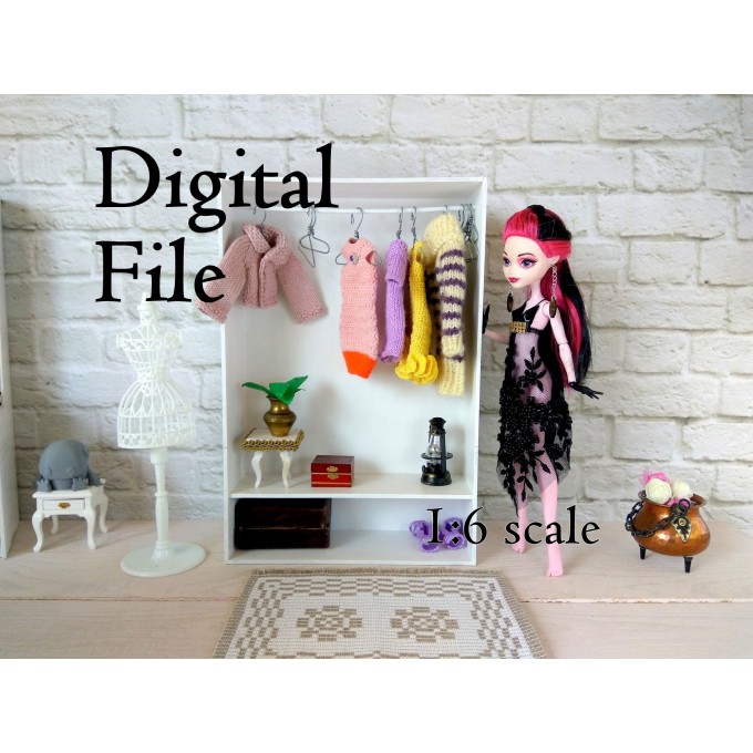 Dollhouse wardrobe 1:6 scale digital file download