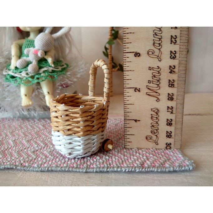 Miniature shopping trolley, basket for toys dollhouse